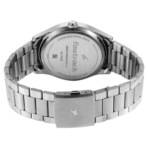 Fastrack Groove Quartz Analog Grey Dial Silver Stainless Steel Strap Watch For Guys NU3317SM04