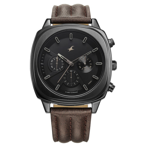 Fastrack Kronos Chronograph Black Dial Brown Leather Strap Watch For Guys NU3319NL01