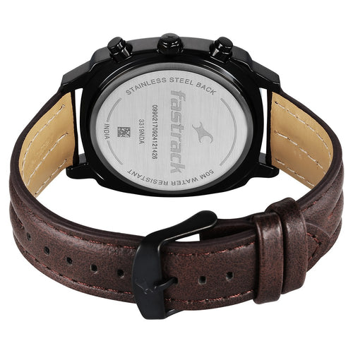 Fastrack Kronos Chronograph Black Dial Brown Leather Strap Watch For Guys NU3319NL01