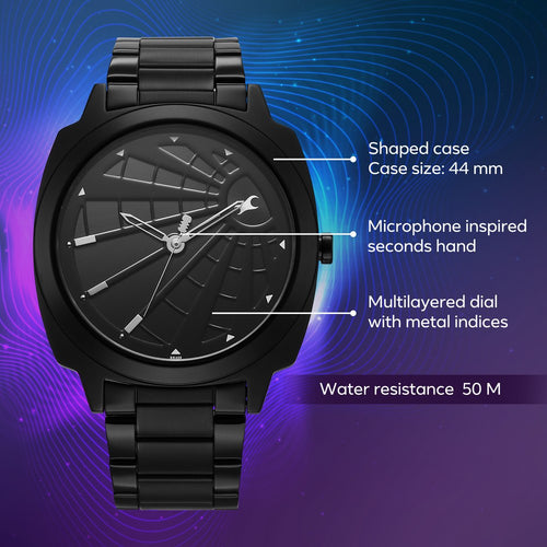 Fastrack Groove Quartz Analog Black Dial Guys Stainless Steel Watch NU3322NM01