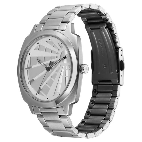 Fastrack Groove Quartz Analog Silver Dial Guys Stainless Steel Watch NU3322SM01