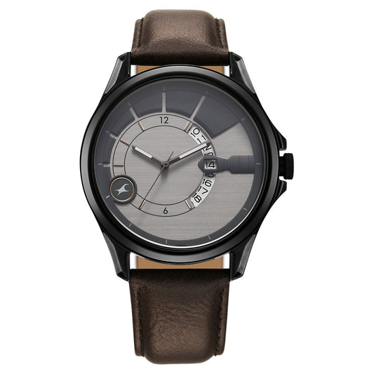 Fastrack Groove Quartz Analog with Date Two Toned Dial Brown Leather Strap Watch For Guys 3323QL01