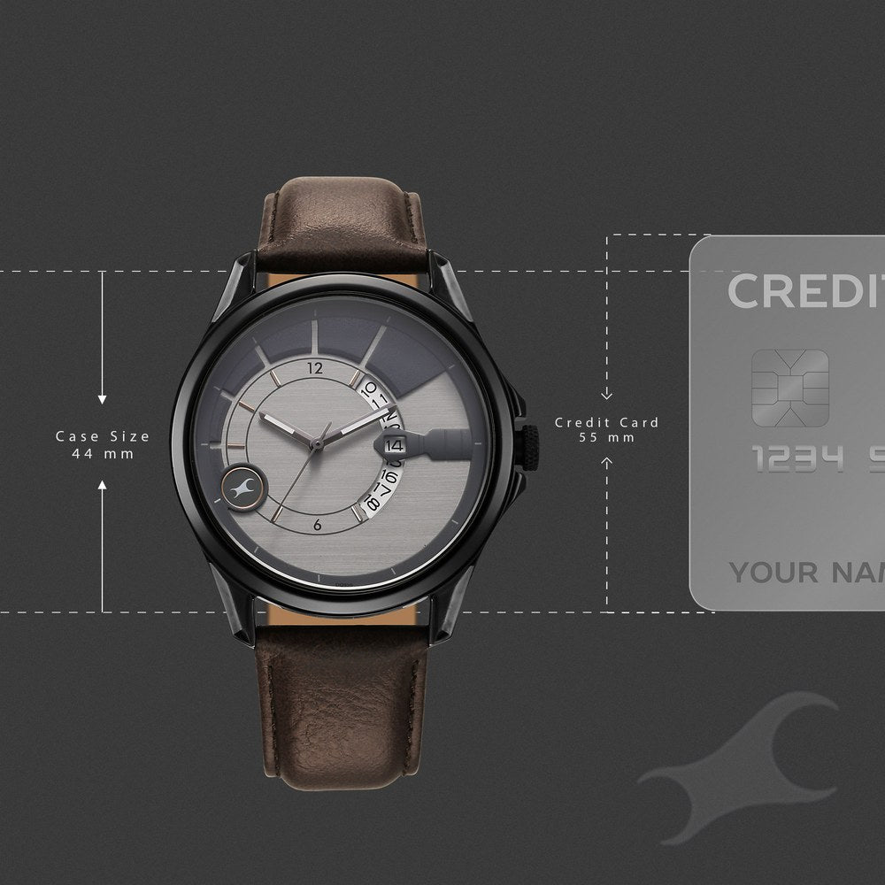 Fastrack Groove Quartz Analog with Date Two Toned Dial Brown Leather Strap Watch For Guys 3323QL01