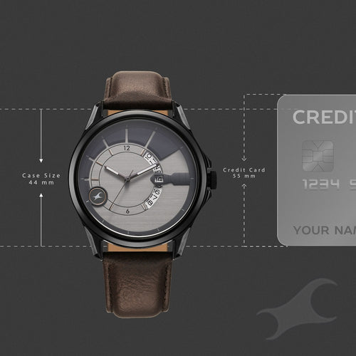 Fastrack Groove Quartz Analog with Date Two Toned Dial Brown Leather Strap Watch For Guys 3323QL01