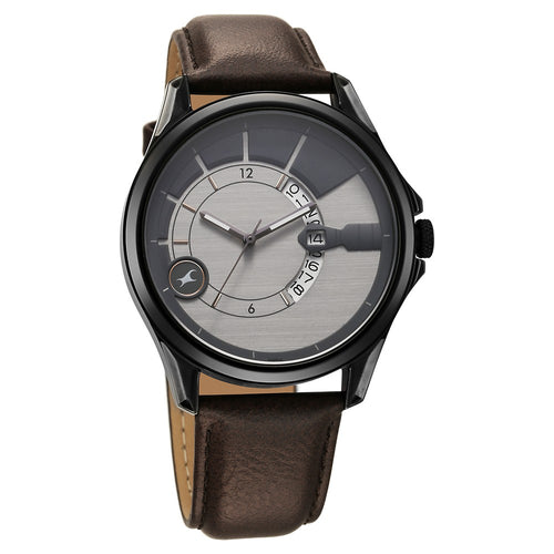 Fastrack Groove Quartz Analog with Date Two Toned Dial Brown Leather Strap Watch For Guys 3323QL01