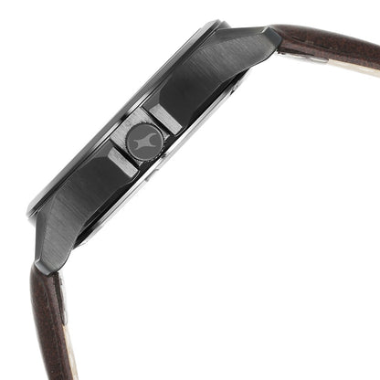 Fastrack Groove Quartz Analog with Date Two Toned Dial Brown Leather Strap Watch For Guys 3323QL01