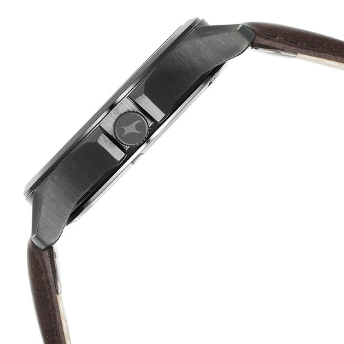 Fastrack Groove Quartz Analog with Date Two Toned Dial Brown Leather Strap Watch For Guys 3323QL01