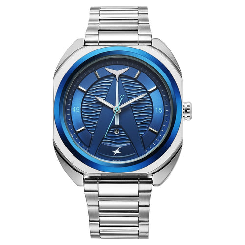 Fastrack Oceanyx Quartz Analog with Date Blue Dial Silver Strap Watch For Guys NU3326KM01