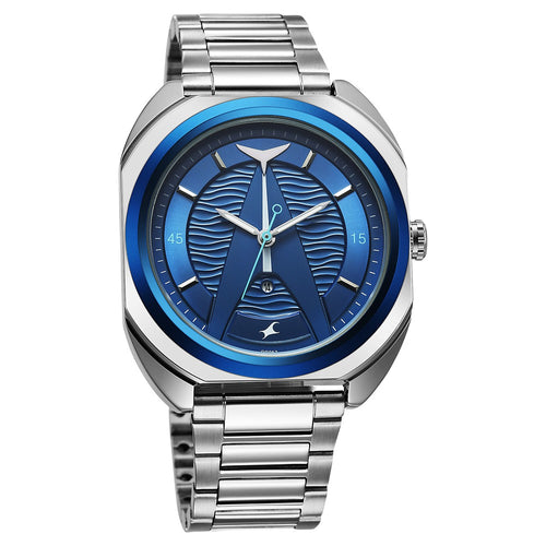 Fastrack Oceanyx Quartz Analog with Date Blue Dial Silver Strap Watch For Guys NU3326KM01