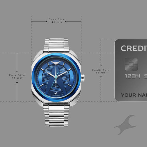 Fastrack Oceanyx Quartz Analog with Date Blue Dial Silver Strap Watch For Guys NU3326KM01