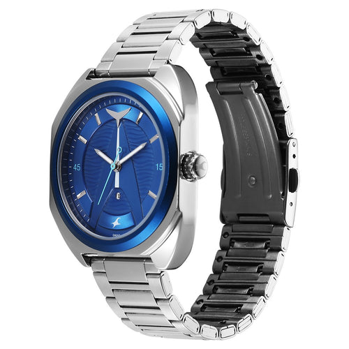 Fastrack Oceanyx Quartz Analog with Date Blue Dial Silver Strap Watch For Guys NU3326KM01