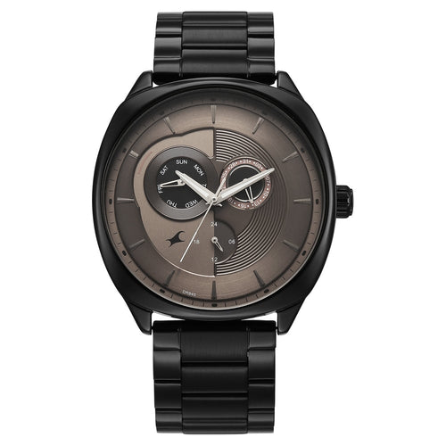Fastrack Tick Tock Quartz Multifunction Brown Dial Stainless Steel Strap Watch For Guys 3330NM01