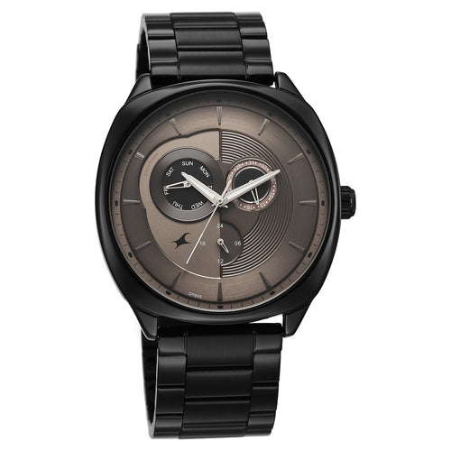 Fastrack Tick Tock Quartz Multifunction Brown Dial Stainless Steel Strap Watch For Guys 3330NM01