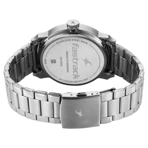 Fastrack Pulse IV Dual Time Analog Watch with Green Dial & Silver Stainless Steel Strap For Guys 3341SM03
