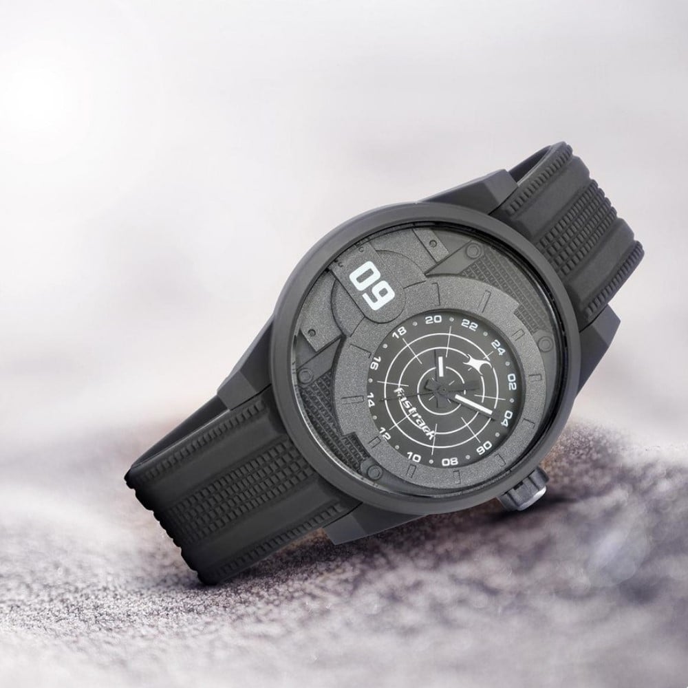 Fastrack Trendies Quartz Analog Black Dial Silicone Strap Watch for Guys NU38058PP03