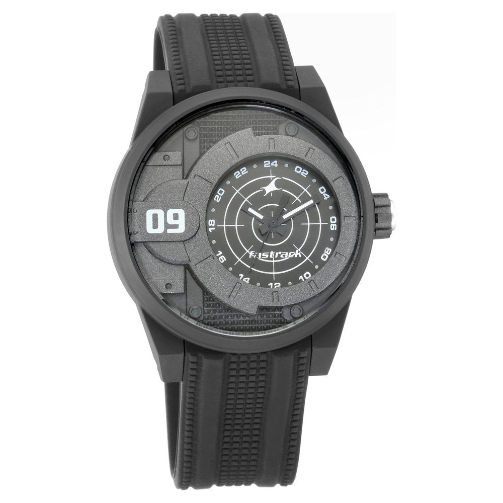 Fastrack Trendies Quartz Analog Black Dial Silicone Strap Watch for Guys NU38058PP03