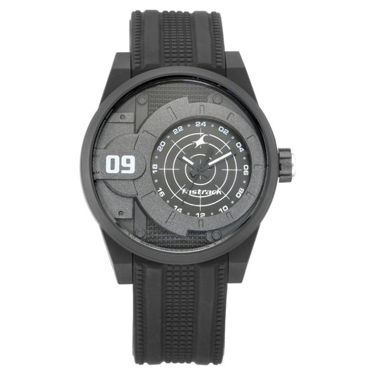Fastrack Trendies Quartz Analog Black Dial Silicone Strap Watch for Guys NU38058PP03