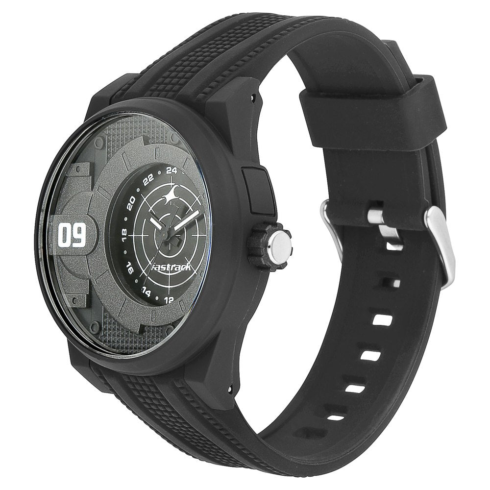 Fastrack Trendies Quartz Analog Black Dial Silicone Strap Watch for Guys NU38058PP03