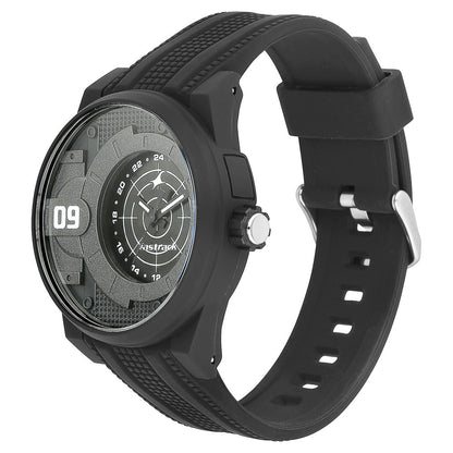 Fastrack Trendies Quartz Analog Black Dial Silicone Strap Watch for Guys NU38058PP03