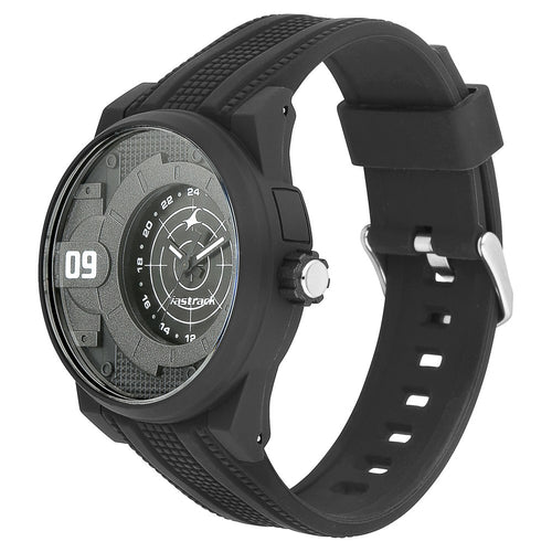 Fastrack Trendies Quartz Analog Black Dial Silicone Strap Watch for Guys NU38058PP03