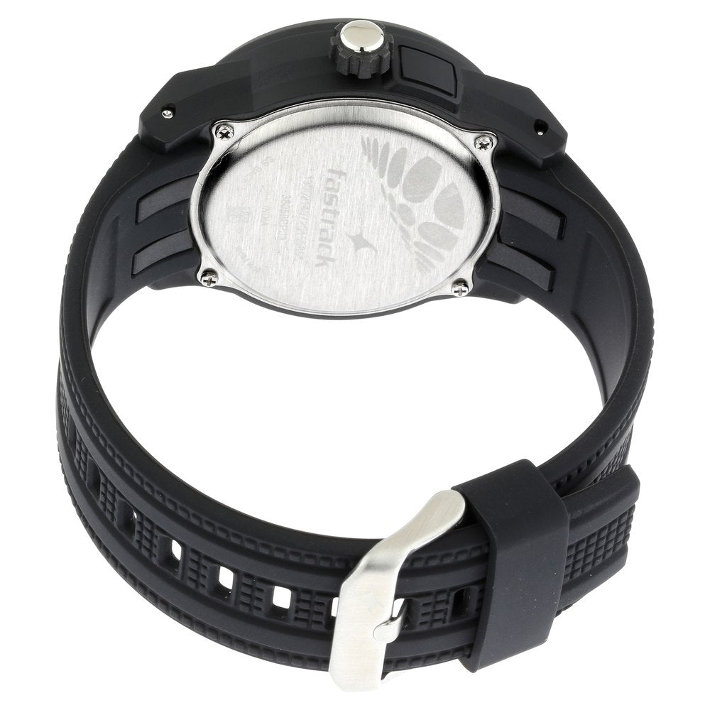 Fastrack Trendies Quartz Analog Black Dial Silicone Strap Watch for Guys NU38058PP03