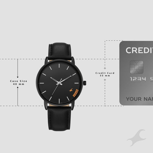 Fastrack Stunners Quartz Analog Black Dial Black Leather Strap Watch For Guys 38159NL03