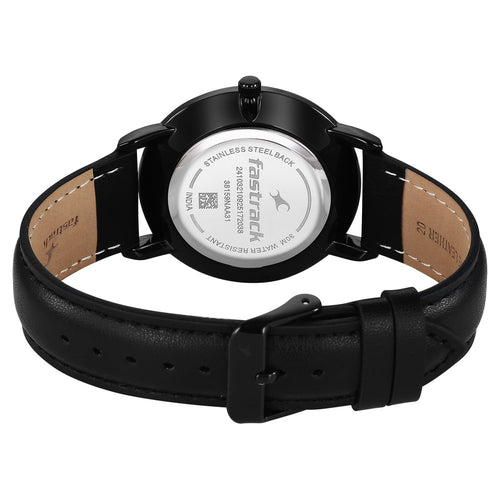Fastrack Stunners Quartz Analog Black Dial Black Leather Strap Watch For Guys 38159NL03