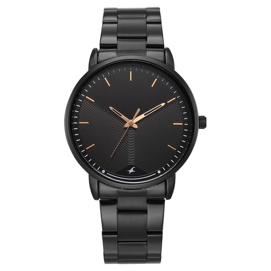Fastrack Stunners Quartz Analog Black Dial Brown Stainless Steel Strap Watch For Guys 38159NM02