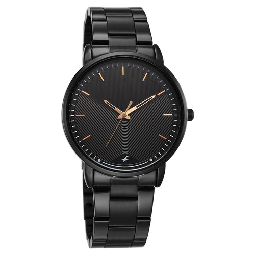 Fastrack Stunners Quartz Analog Black Dial Brown Stainless Steel Strap Watch For Guys 38159NM02