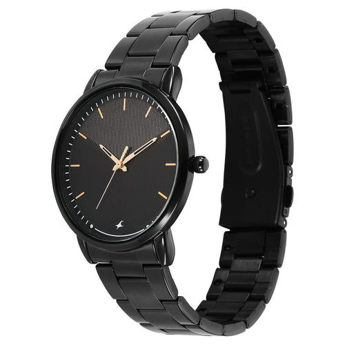 Fastrack Stunners Quartz Analog Black Dial Brown Stainless Steel Strap Watch For Guys 38159NM02
