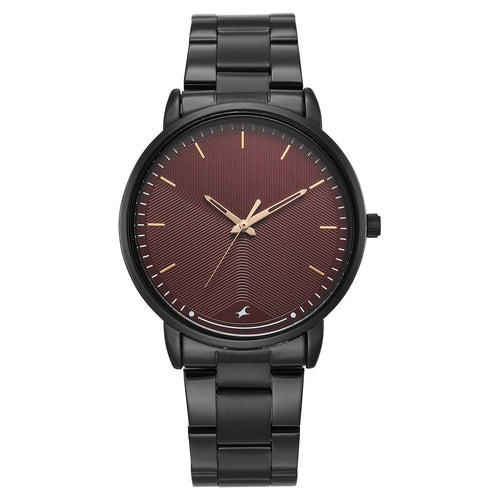 Fastrack Stunners Quartz Analog Maroon Dial Brown Stainless Steel Strap Watch For Guys 38159NM03