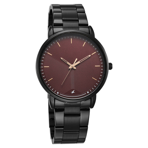 Fastrack Stunners Quartz Analog Maroon Dial Brown Stainless Steel Strap Watch For Guys 38159NM03