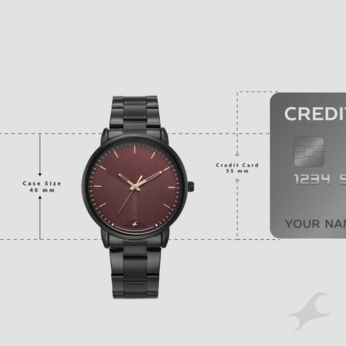 Fastrack Stunners Quartz Analog Maroon Dial Brown Stainless Steel Strap Watch For Guys 38159NM03