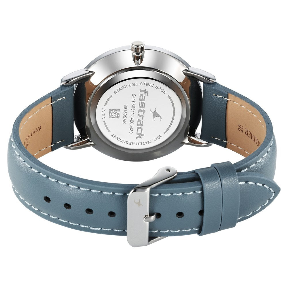 Fastrack Stunners X Quartz Analog Silver Dial Leather Strap Watch For Guys NU38159SL01