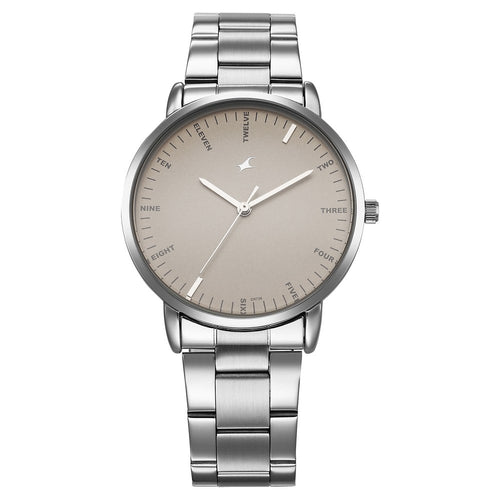 Fastrack Stunners X Quartz Analog Beige Dial Stainless Steel Strap Watch For Guys NU38159SM01