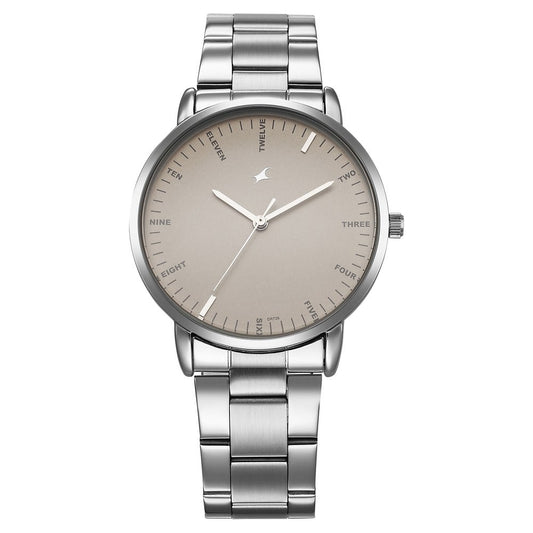 Fastrack Stunners X Quartz Analog Beige Dial Stainless Steel Strap Watch For Guys NU38159SM01