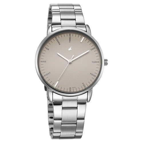 Fastrack Stunners X Quartz Analog Beige Dial Stainless Steel Strap Watch For Guys NU38159SM01