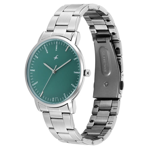 Fastrack Stunners X Quartz Analog Green Dial Stainless Steel Strap Watch For Guys NU38159SM03