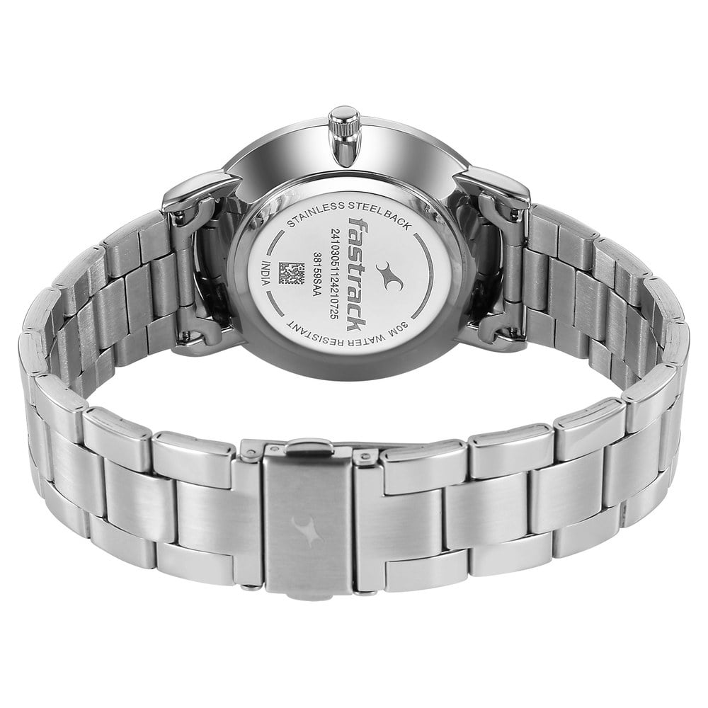 Fastrack Stunners X Quartz Analog Green Dial Stainless Steel Strap Watch For Guys 38159SM03