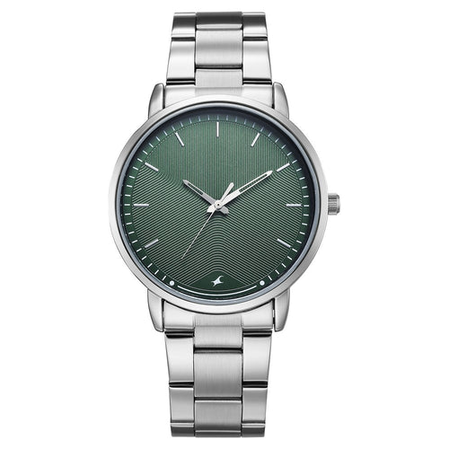 Fastrack Stunners Quartz Analog Green Dial Silver Stainless Steel Strap Watch For Guys 38159SM07