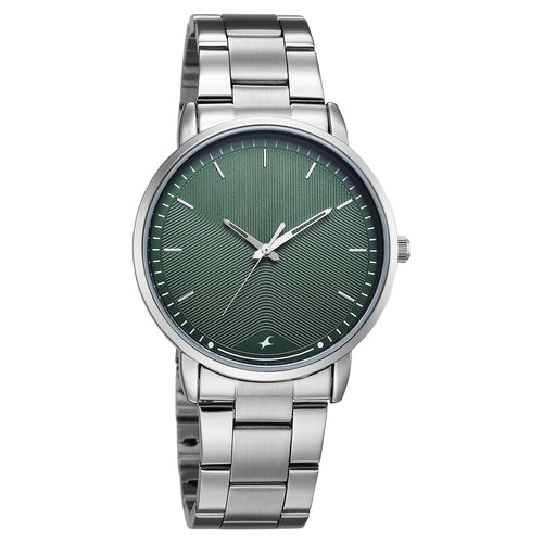 Fastrack Stunners Quartz Analog Green Dial Silver Stainless Steel Strap Watch For Guys 38159SM07