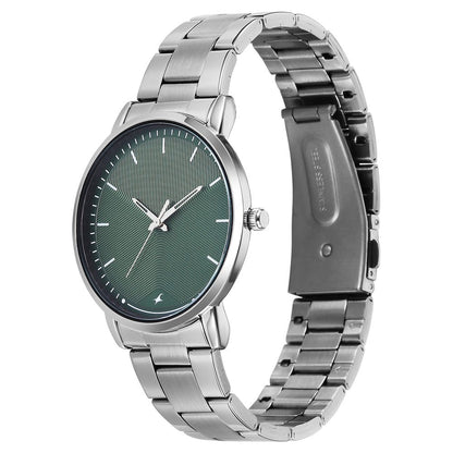 Fastrack Stunners Quartz Analog Green Dial Silver Stainless Steel Strap Watch For Guys 38159SM07