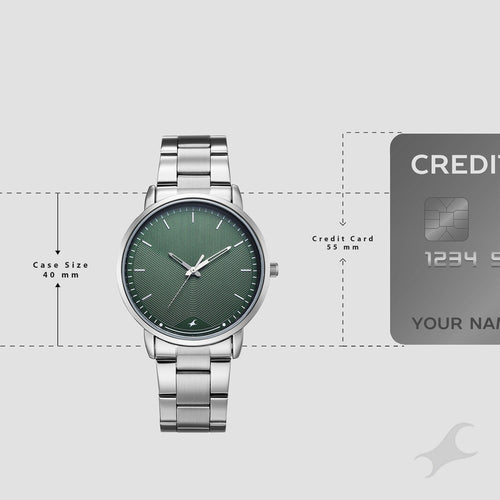 Fastrack Stunners Quartz Analog Green Dial Silver Stainless Steel Strap Watch For Guys 38159SM07
