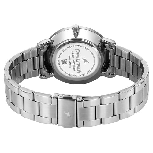 Fastrack Stunners Quartz Analog Green Dial Silver Stainless Steel Strap Watch For Guys 38159SM07