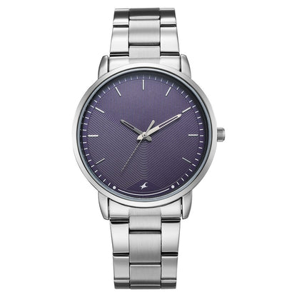 Fastrack Stunners Quartz Analog Purple Dial Silver Stainless Steel Strap Watch For Guys 38159SM08