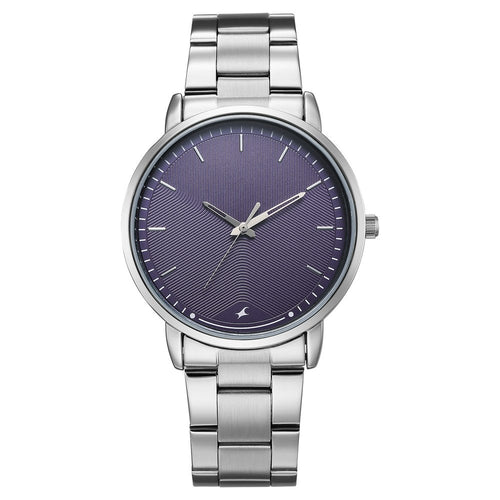 Fastrack Stunners Quartz Analog Purple Dial Silver Stainless Steel Strap Watch For Guys 38159SM08