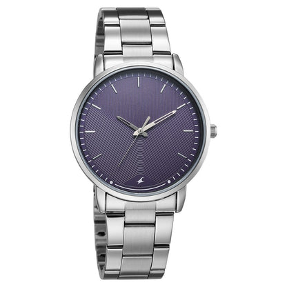 Fastrack Stunners Quartz Analog Purple Dial Silver Stainless Steel Strap Watch For Guys 38159SM08