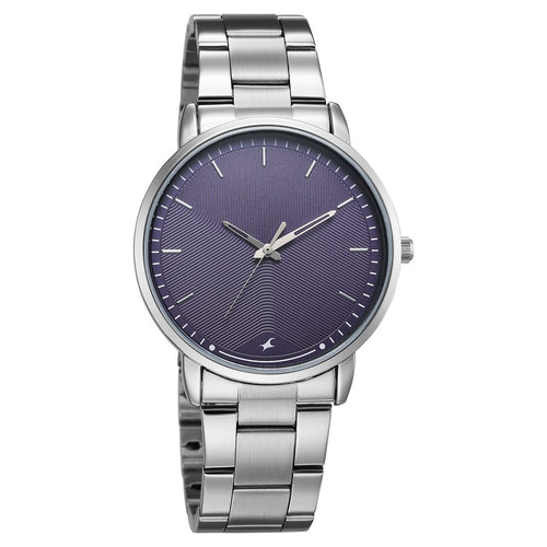 Fastrack Stunners Quartz Analog Purple Dial Silver Stainless Steel Strap Watch For Guys 38159SM08