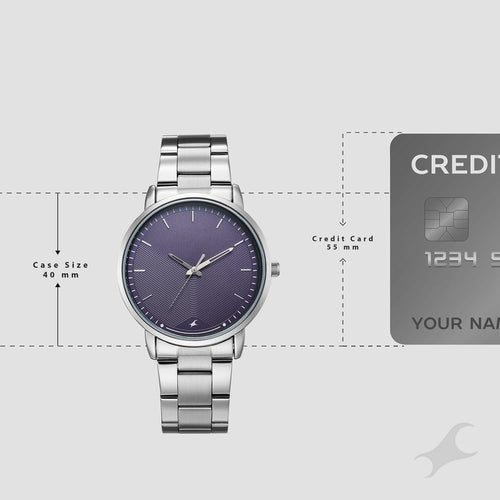 Fastrack Stunners Quartz Analog Purple Dial Silver Stainless Steel Strap Watch For Guys 38159SM08