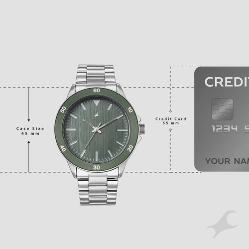 Fastrack Stunners Quartz Analog Green Dial Brown Stainless Steel Strap Watch For Guys 38160KM02